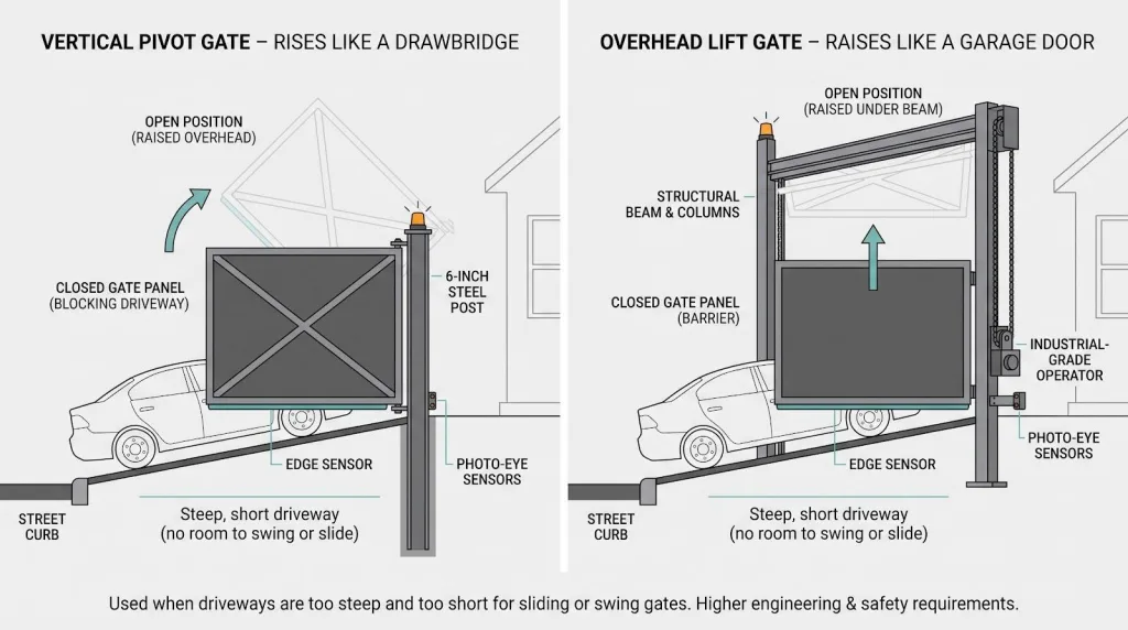 Vertical pivot and specialty gates: last-chance solutions
