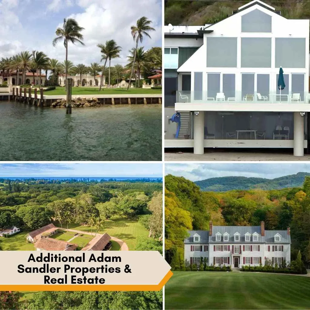 Adam Sandler House: Tour to Comedian Pacific Palisades Mansion 7 Four diverse real estate views, including coastal and forest estates, showing the Adam Sandler houses.