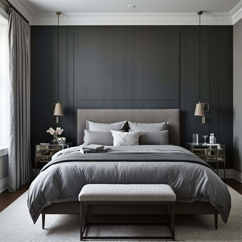 15 Grey Bedroom Ideas to Transform Your Space 12 Grey Bedroom With a Bold Accent Wall