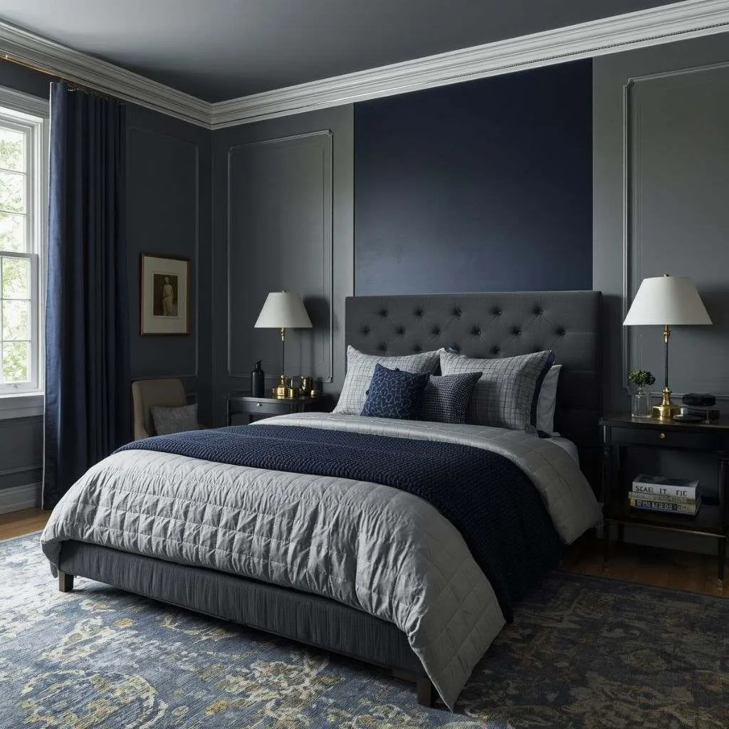 15 Grey Bedroom Ideas to Transform Your Space 6 Grey and Navy Blue Drama