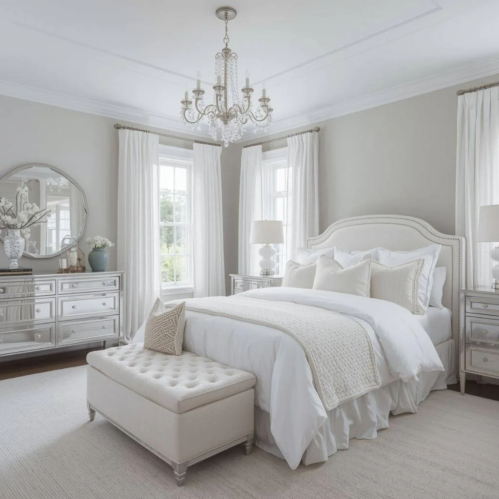 15 Grey Bedroom Ideas to Transform Your Space 3 Soft Silver and White Elegance