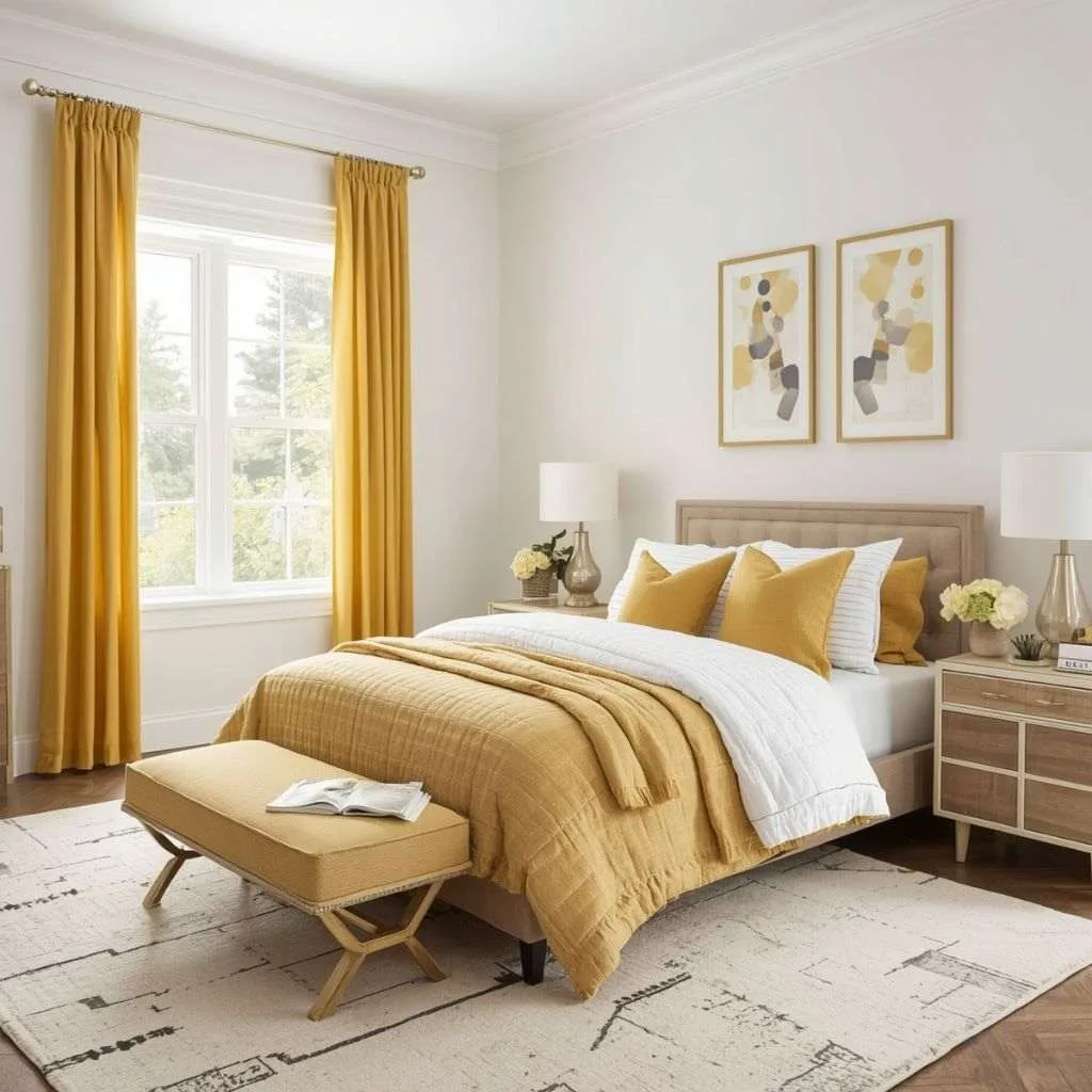15 Yellow Bedroom Interior Design Ideas to Brighten Your Space 4 Yellow and White Color Combination for a Fresh Look