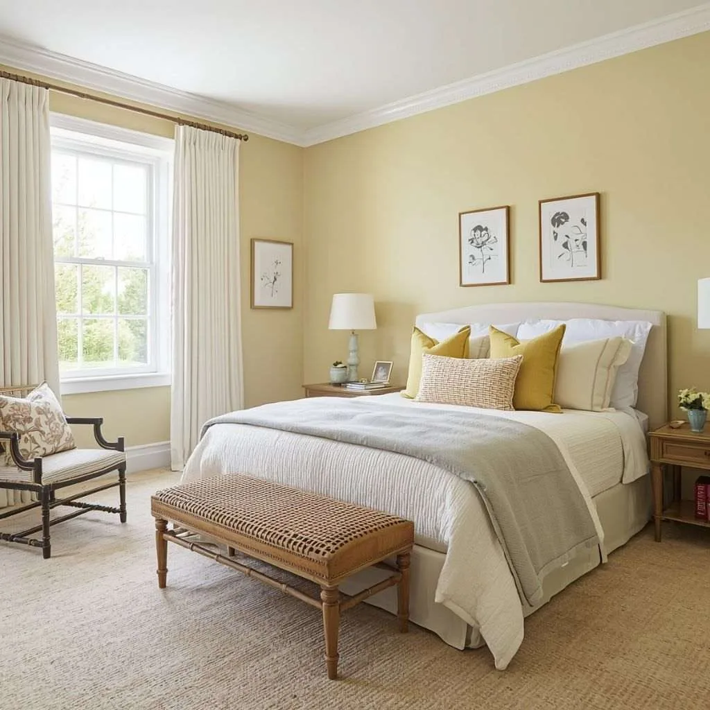15 Yellow Bedroom Interior Design Ideas to Brighten Your Space 2 Soft Butter Yellow Walls for a Calm and Cozy Feel