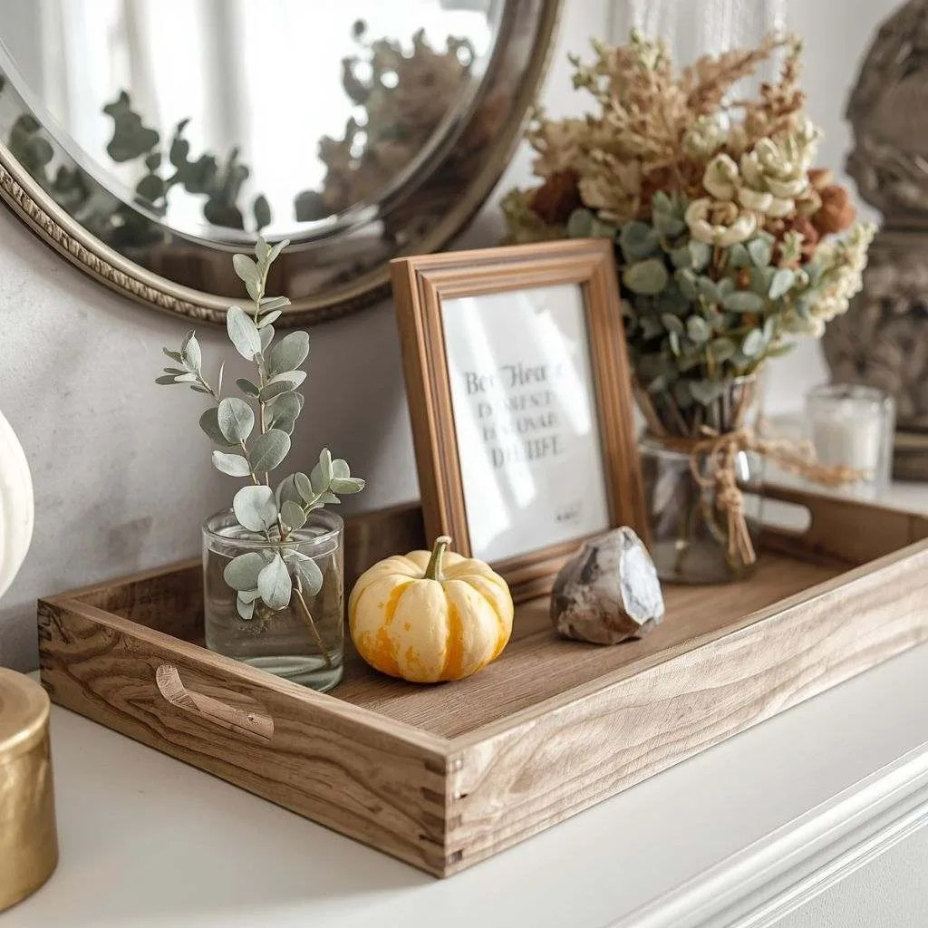 15 Fall Bedroom Decor Tips to Make Your Space Feel Cozy and Beautiful 12 Use a Wooden Tray to Style Your Dresser or Nightstand