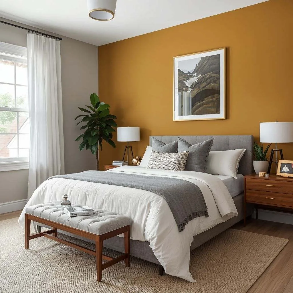 15 Yellow Bedroom Interior Design Ideas to Brighten Your Space 3 Bold Mustard Yellow Accent Wall
