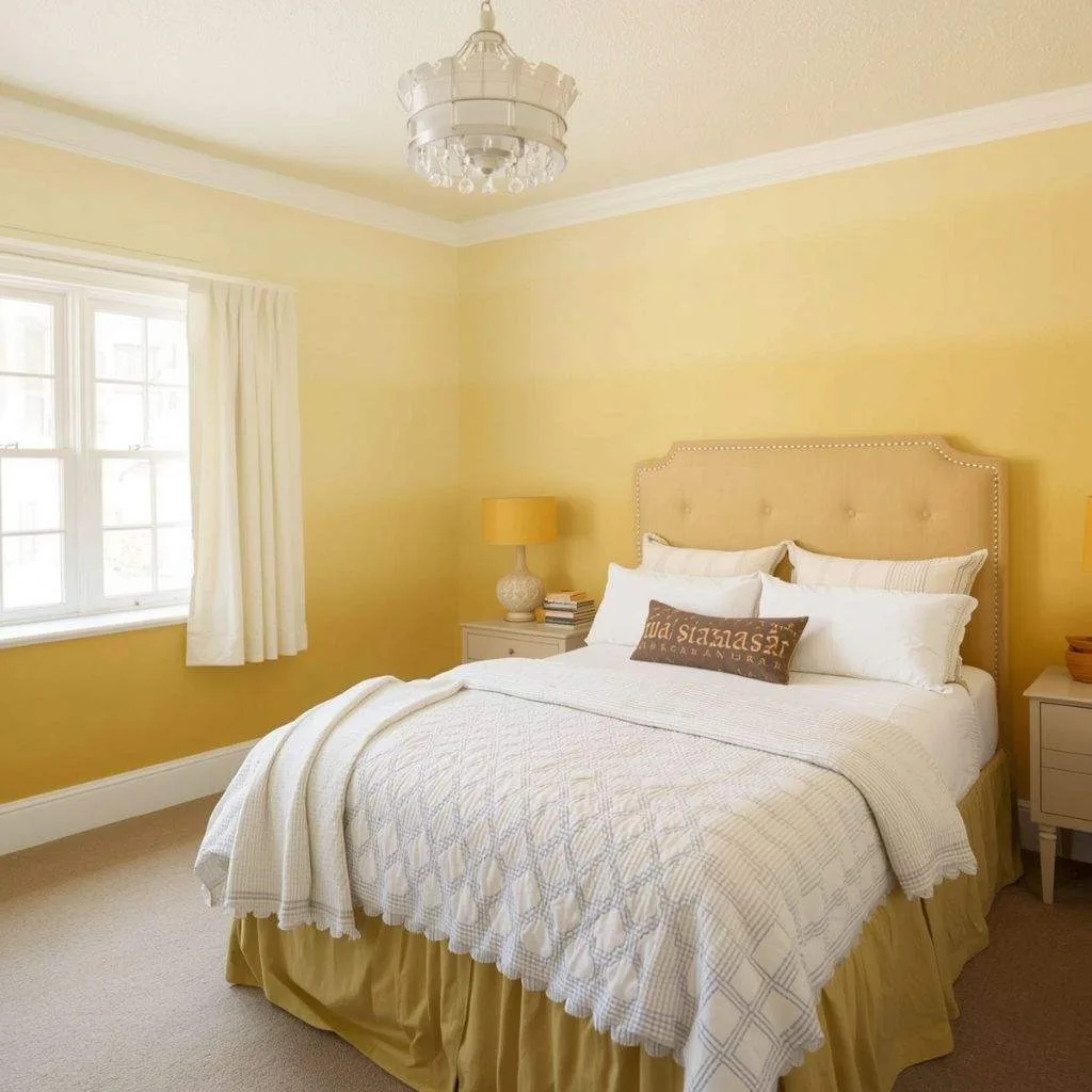 15 Yellow Bedroom Interior Design Ideas to Brighten Your Space 13 Yellow Ombre Bedroom Wall for a Trendy Effect