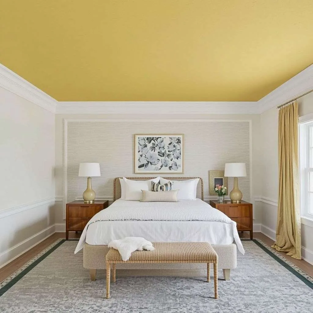 15 Yellow Bedroom Interior Design Ideas to Brighten Your Space 16 Yellow Ceiling Bedroom — The Unexpected Design Twist