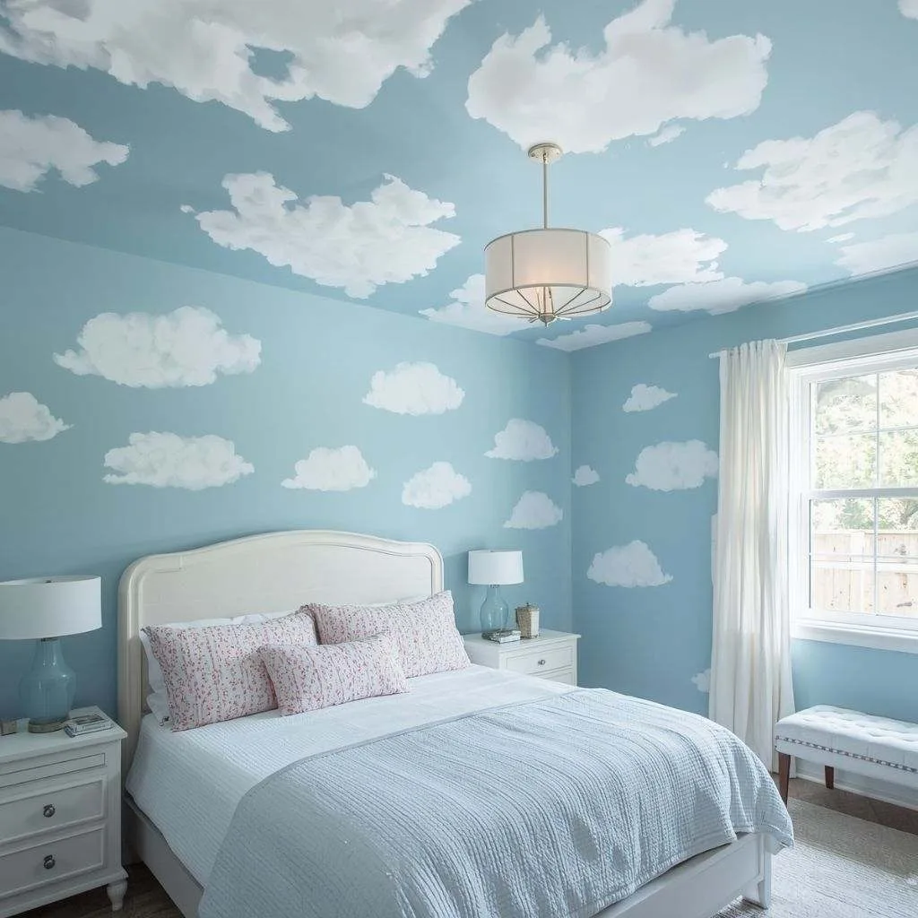 17 Teen Girl Bedroom Ideas That Will Make You Obsessed With Your Own Space 13 Cloud Ceiling and Sky Blue Walls