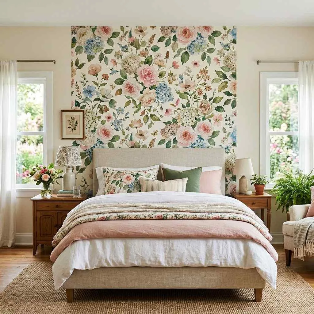 15 Feminine Women Bedroom Ideas to Transform Your Space 8 Floral Wallpaper for a Garden-Inspired Feel