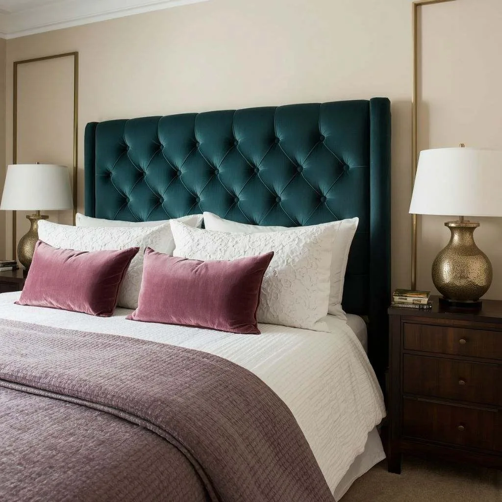 15 Feminine Women Bedroom Ideas to Transform Your Space 4 Velvet Headboard as a Statement Piece