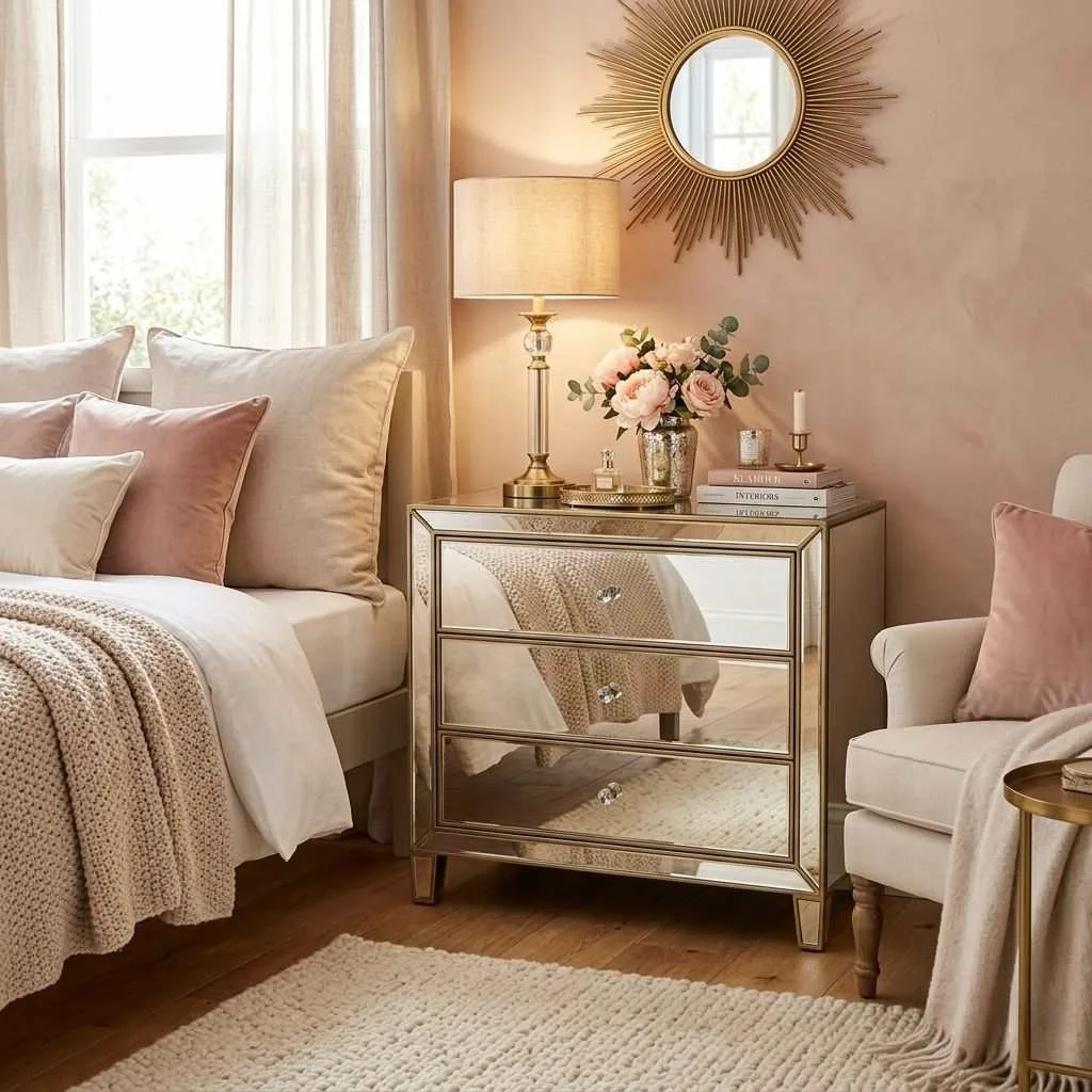 15 Feminine Women Bedroom Ideas to Transform Your Space 10 Mirrored Furniture for Light and Glamour