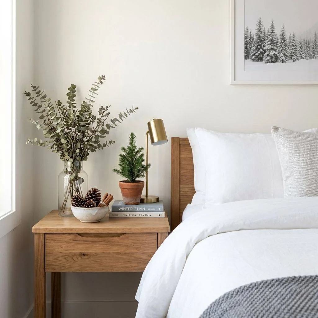 Display Winter Greenery and Pinecone Accents