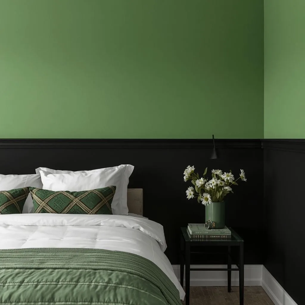 16 Green and Black Bedroom Ideas to Transform Your Space 9 Green and Black Colour Blocking