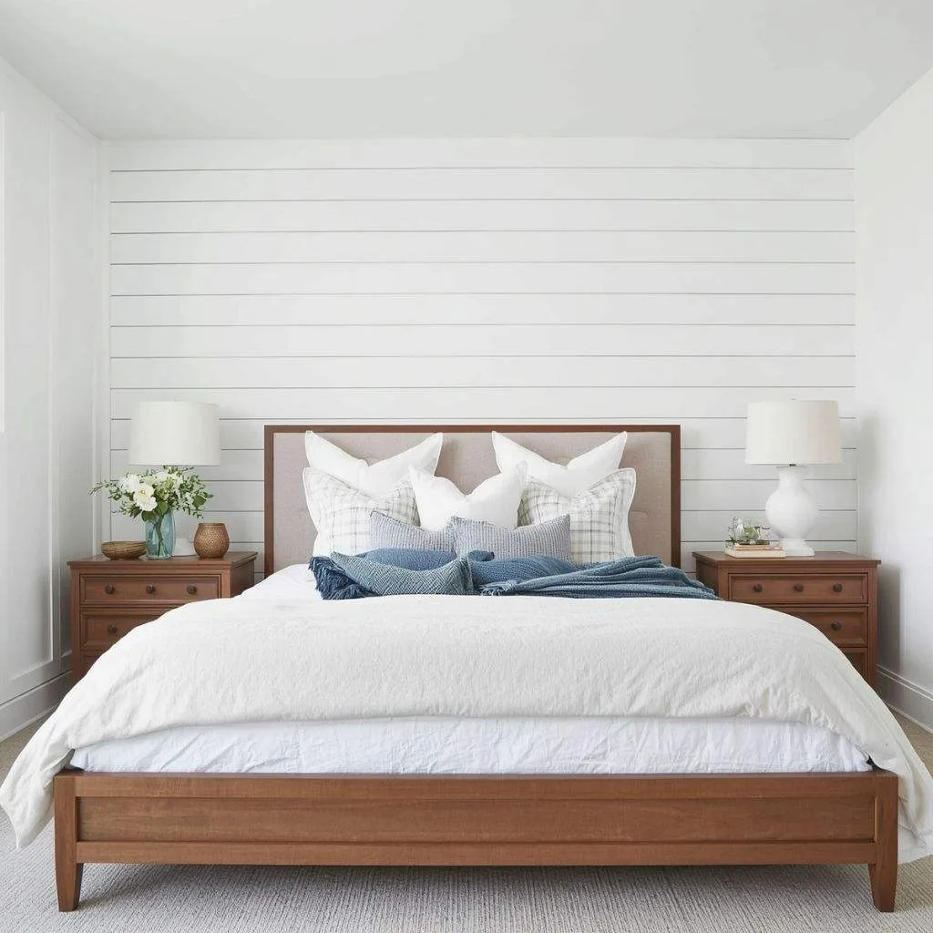 16 Farmhouse Bedroom Design Ideas to Transform Your Space 2 Shiplap Accent Wall That Steals the Show