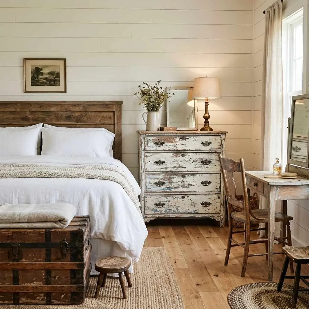 16 Farmhouse Bedroom Design Ideas to Transform Your Space 10 Antique Furniture Finds with Weathered Finishes