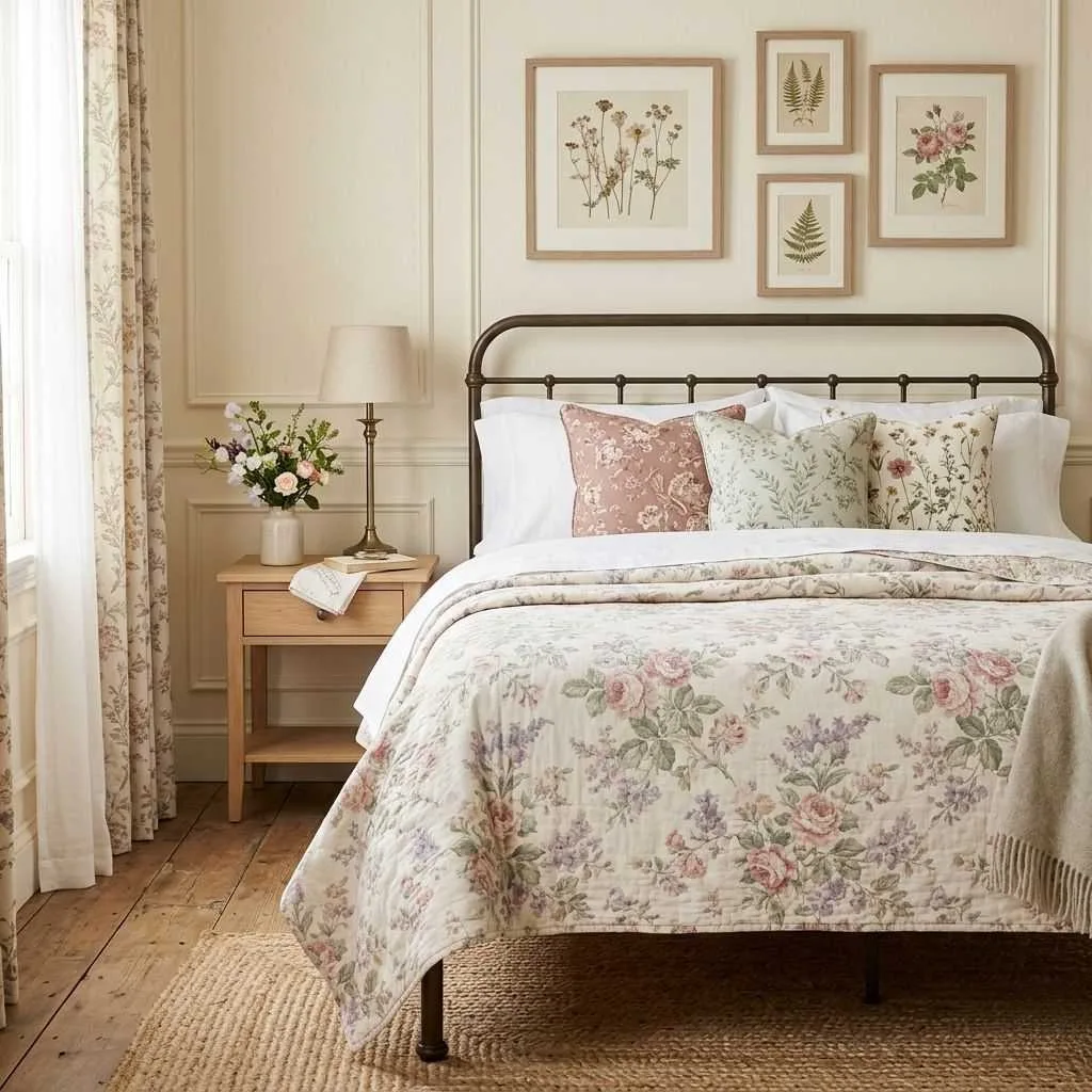 16 Farmhouse Bedroom Design Ideas to Transform Your Space 13 Floral and Botanical Print Accents
