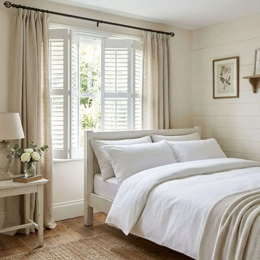 16 Farmhouse Bedroom Design Ideas to Transform Your Space 16 Window Treatments with Linen Drapes or Shutters