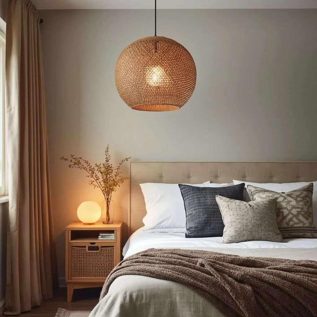 15 Japandi Bedroom Ideas to Transform Your Space Into a Peaceful Retreat 10 Choose Paper or Rattan Pendant Lighting