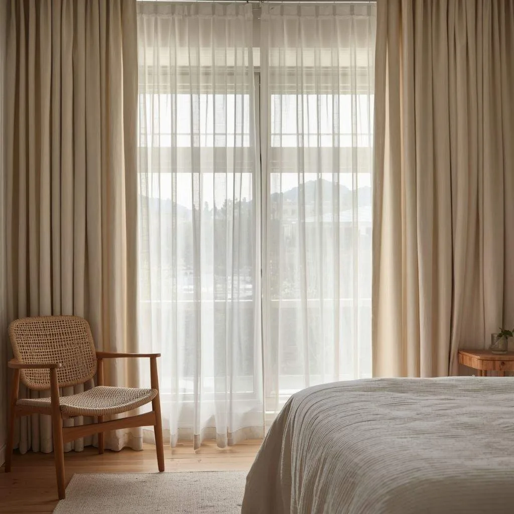 15 Japandi Bedroom Ideas to Transform Your Space Into a Peaceful Retreat 14 Use Linen Curtains for Soft, Filtered Light