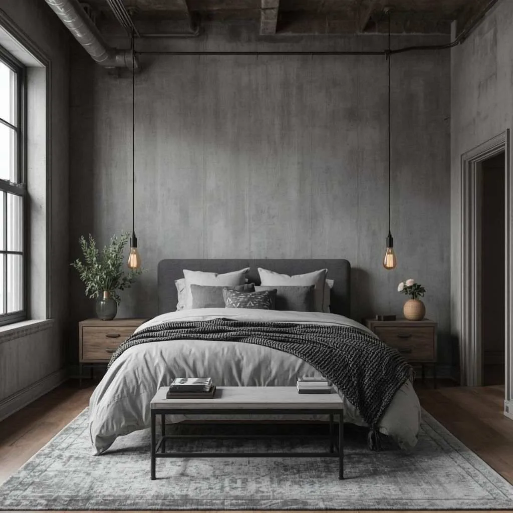 15 Grey Bedroom Ideas to Transform Your Space 5 Industrial Concrete Grey Style