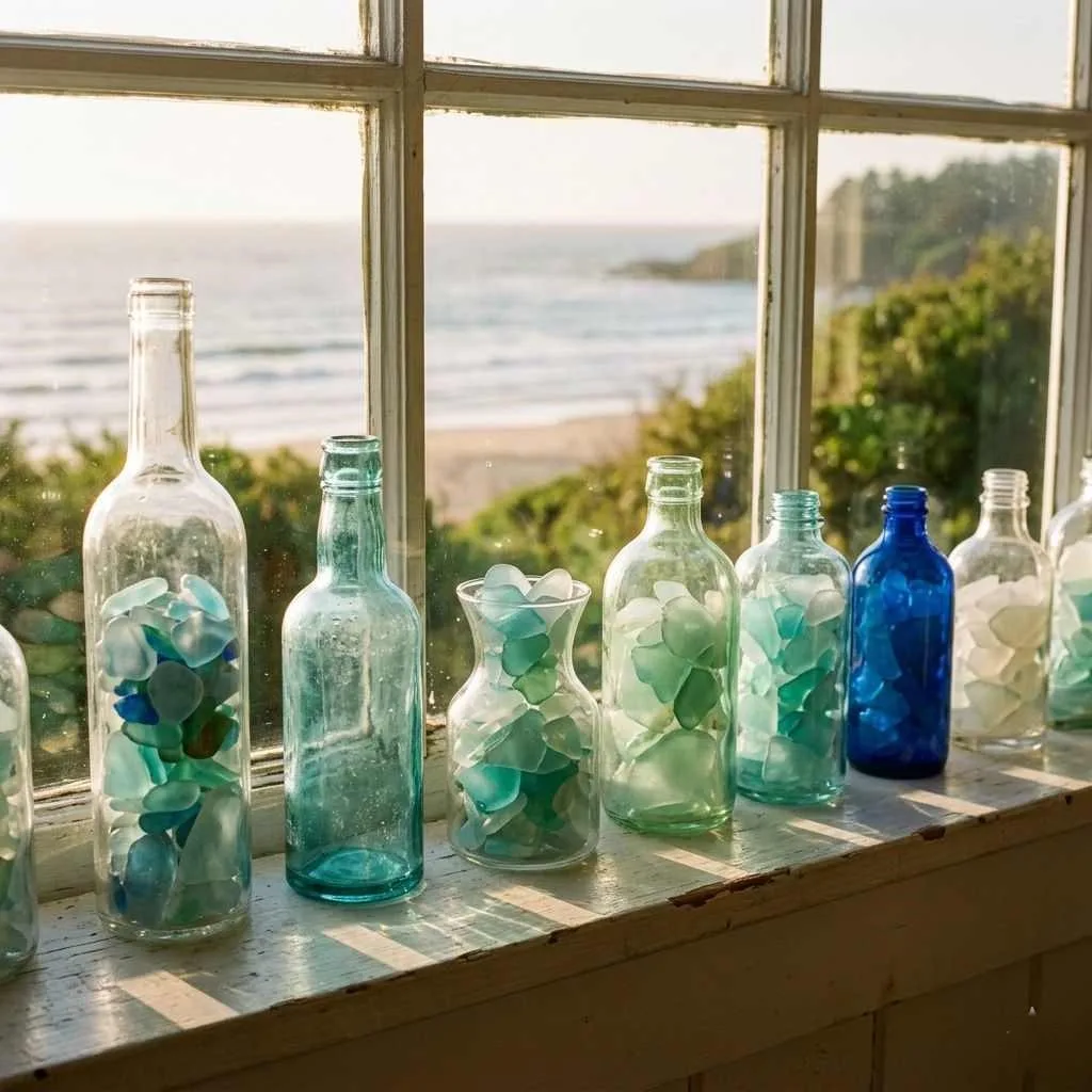 Glass Bottle and Sea Glass Accents