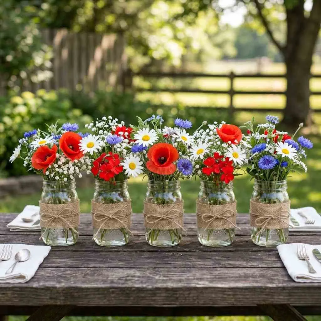 Mason Jar Centerpieces with Wildflowers