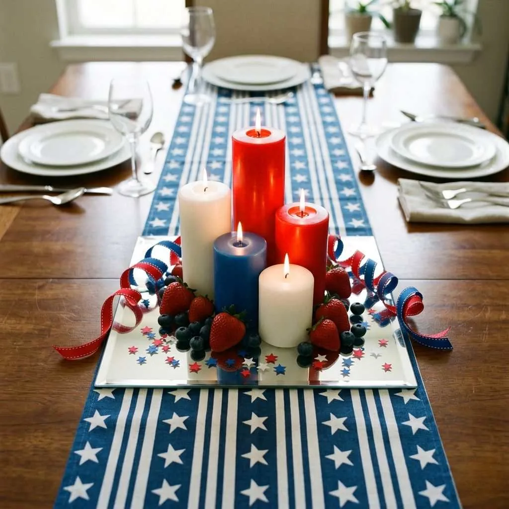 Patriotic Table Runner with Candle Cluster