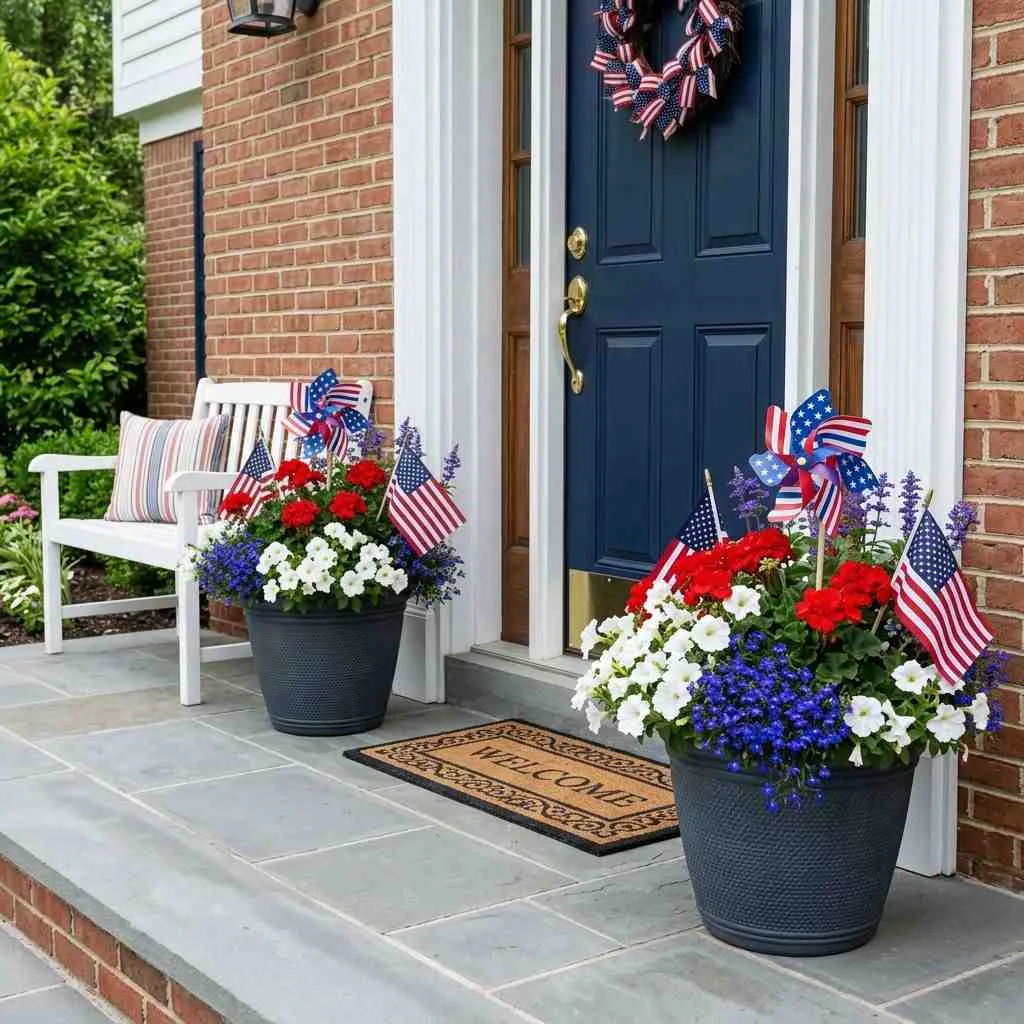Patriotic Planter Pots by the Front Door