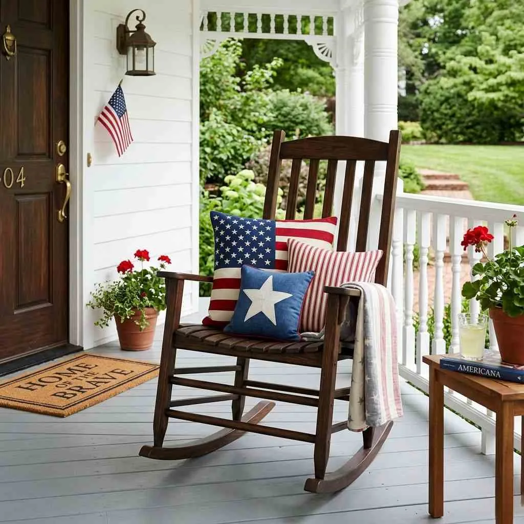 Porch Rocking Chair Patriotic Pillows