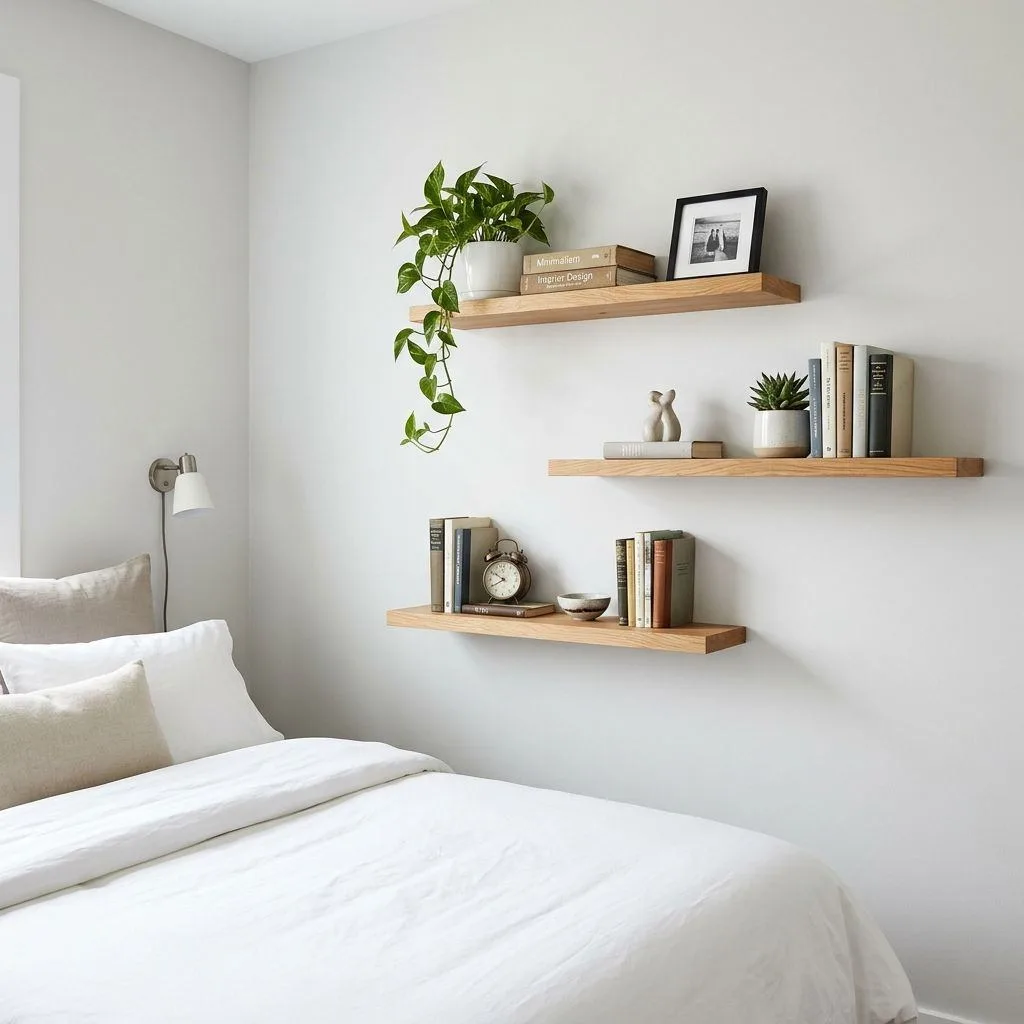 15 Aesthetic Small Bedroom Ideas for Teens 5 Floating Shelves for Display and Storage