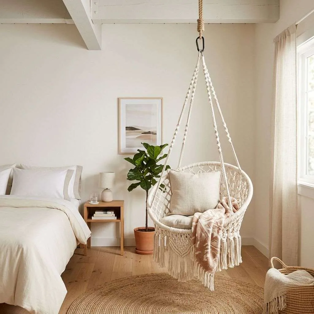 15 Aesthetic Small Bedroom Ideas for Teens 12 Hanging Chair or Swing