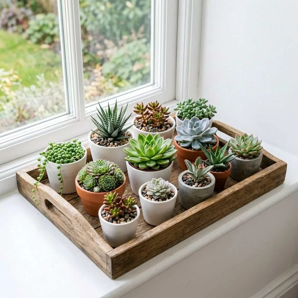 15 Bathroom Plant Decor Ideas That'll Transform Your Daily Routine 9 Arrange a Collection of Small Succulents on a Tray