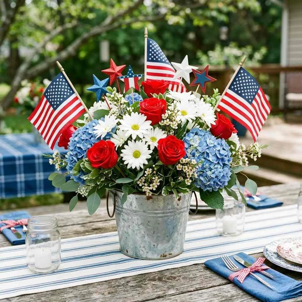15 Beautiful 4th of July Home Decoration Ideas 4 Red, White, and Blue Floral Centerpiece