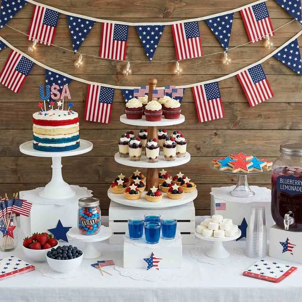 15 Beautiful 4th of July Home Decoration Ideas 15 Patriotic Dessert Table Display