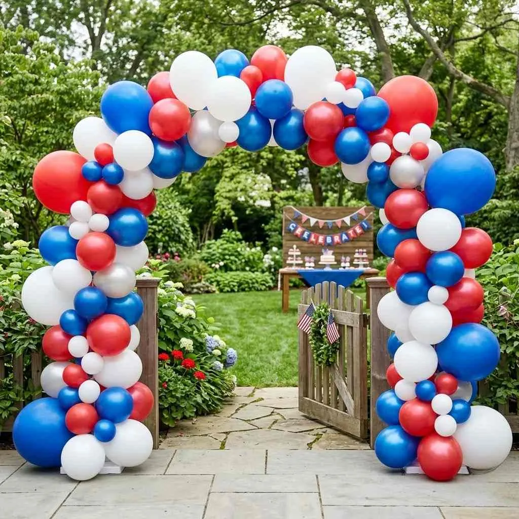 15 Beautiful 4th of July Home Decoration Ideas 9 Balloon Arch for Outdoor Gatherings