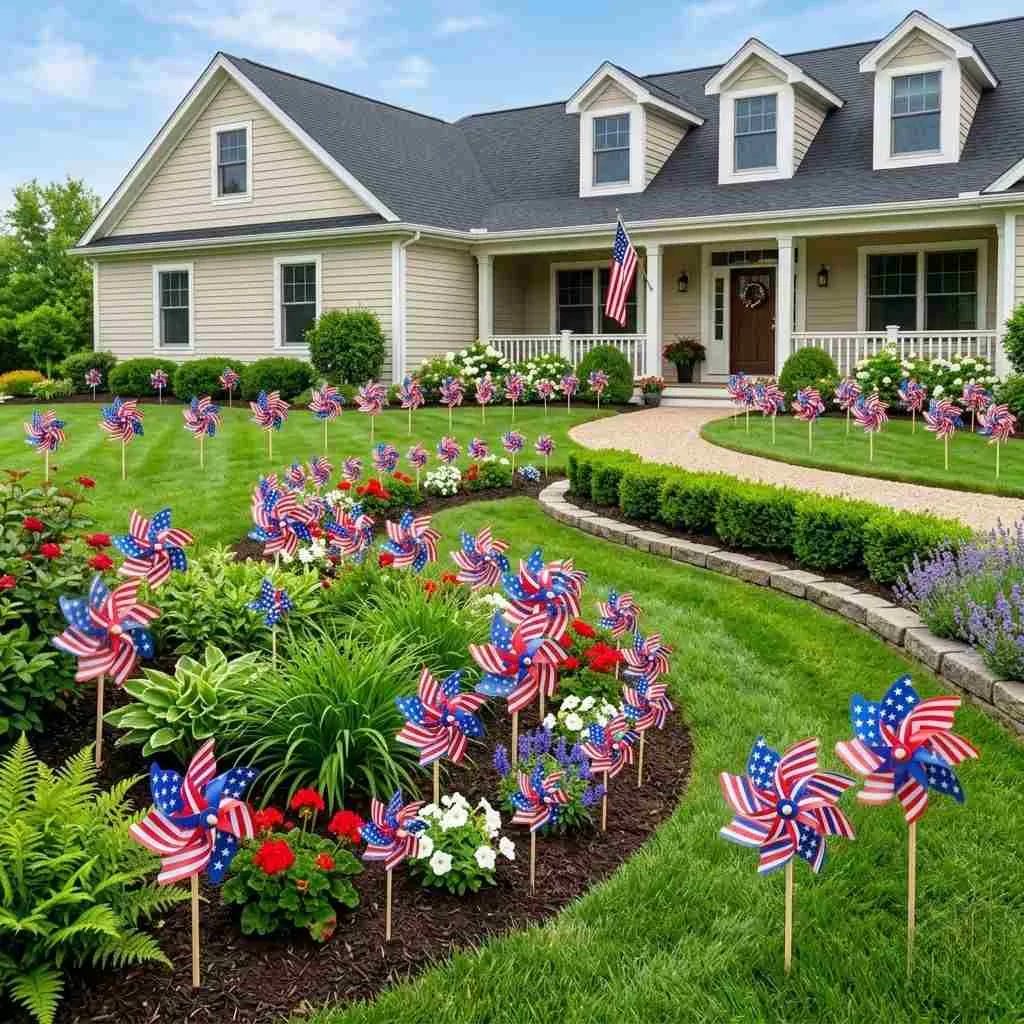 15 Beautiful 4th of July Home Decoration Ideas 8 Patriotic Pinwheel Garden Display