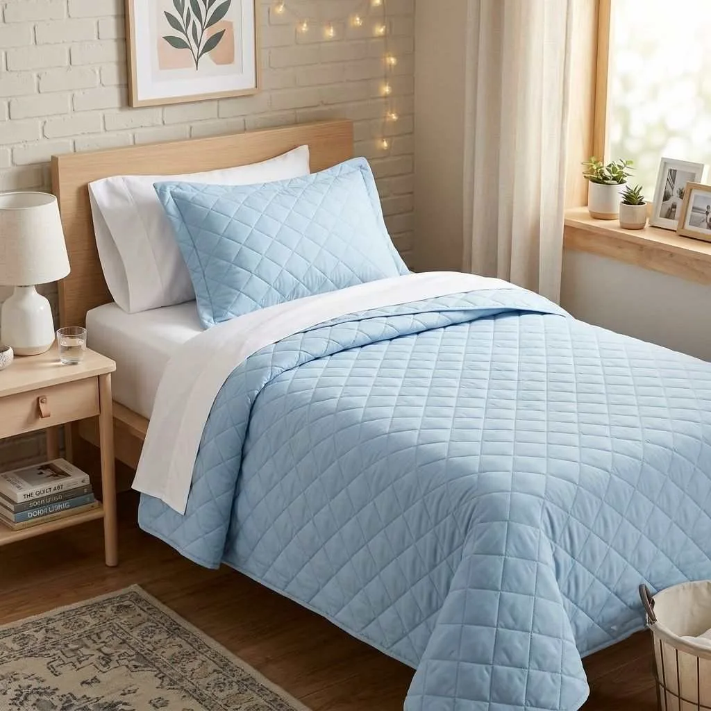 14 Blue Dorm Bedding Ideas 6 Light Blue Quilted Set