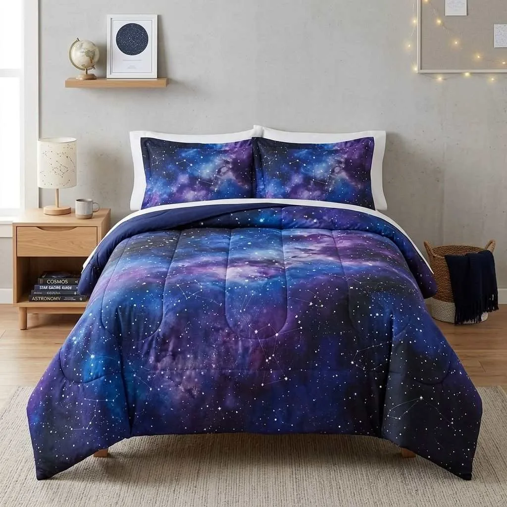 14 Blue Dorm Bedding Ideas 5 Galaxy and Constellation Print