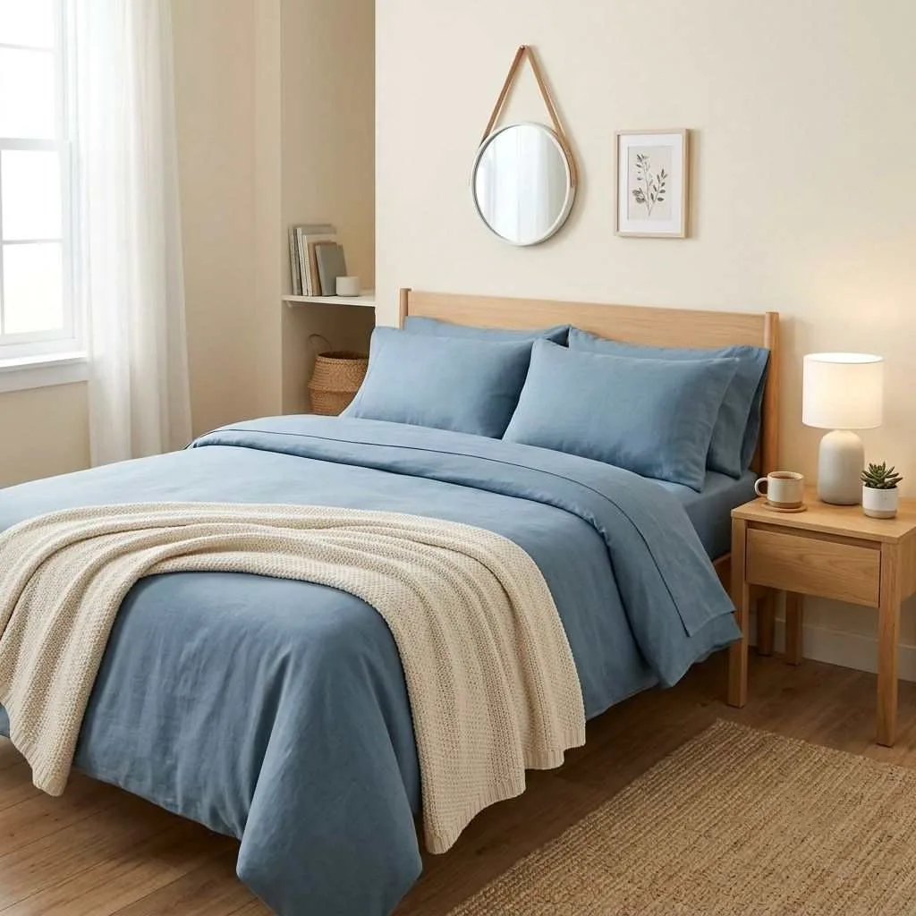14 Blue Dorm Bedding Ideas 3 Dusty Blue Minimalist Set
