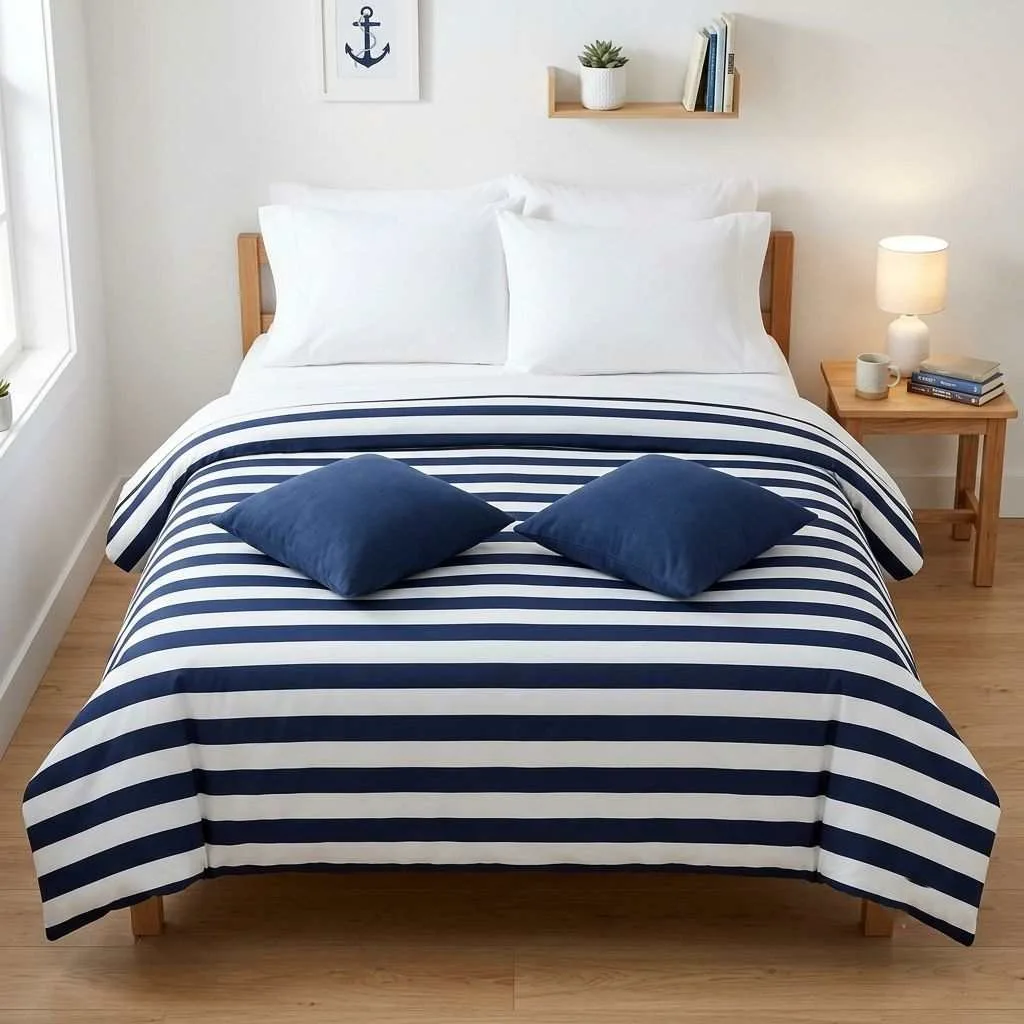 14 Blue Dorm Bedding Ideas 2 Navy and White Stripe Combo