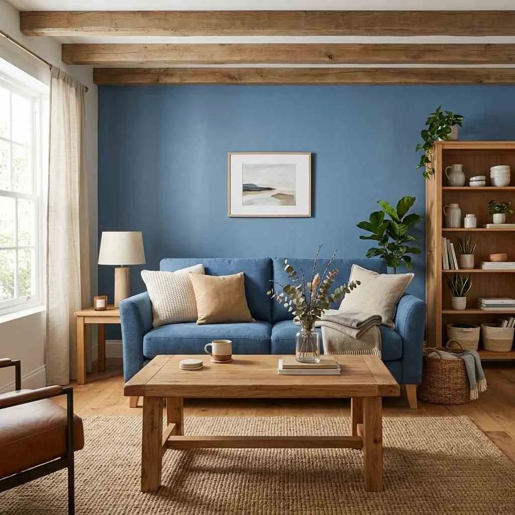 Denim Blue and Natural Wood for a Warm, Earthy Tone