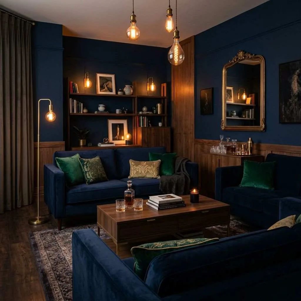 Moody Midnight Blue for a Sophisticated Lounge Look