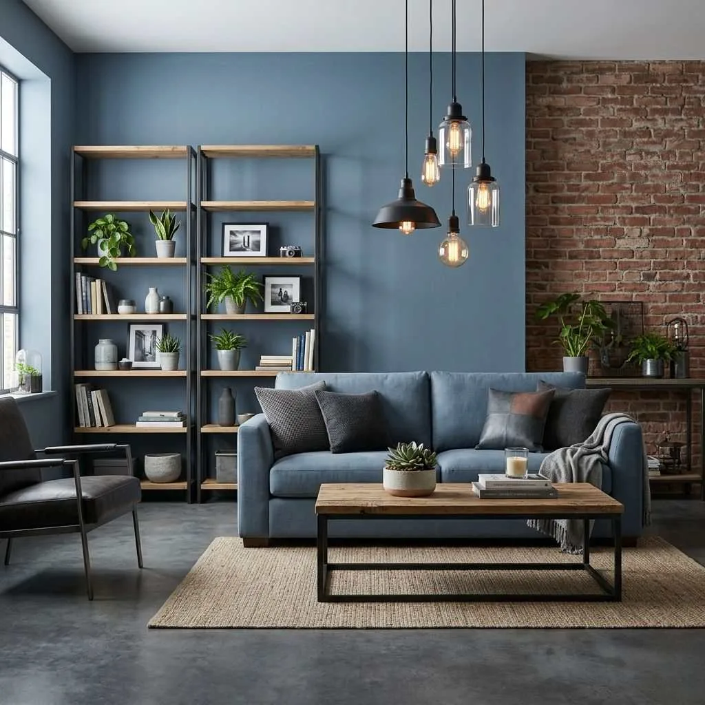 Steel Blue Industrial Living Room