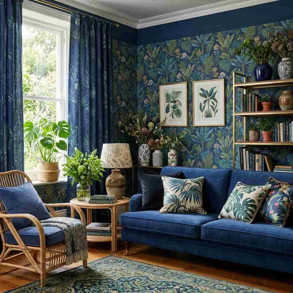 Indigo Blue with Botanical Prints for a Lush, Maximalist Look
