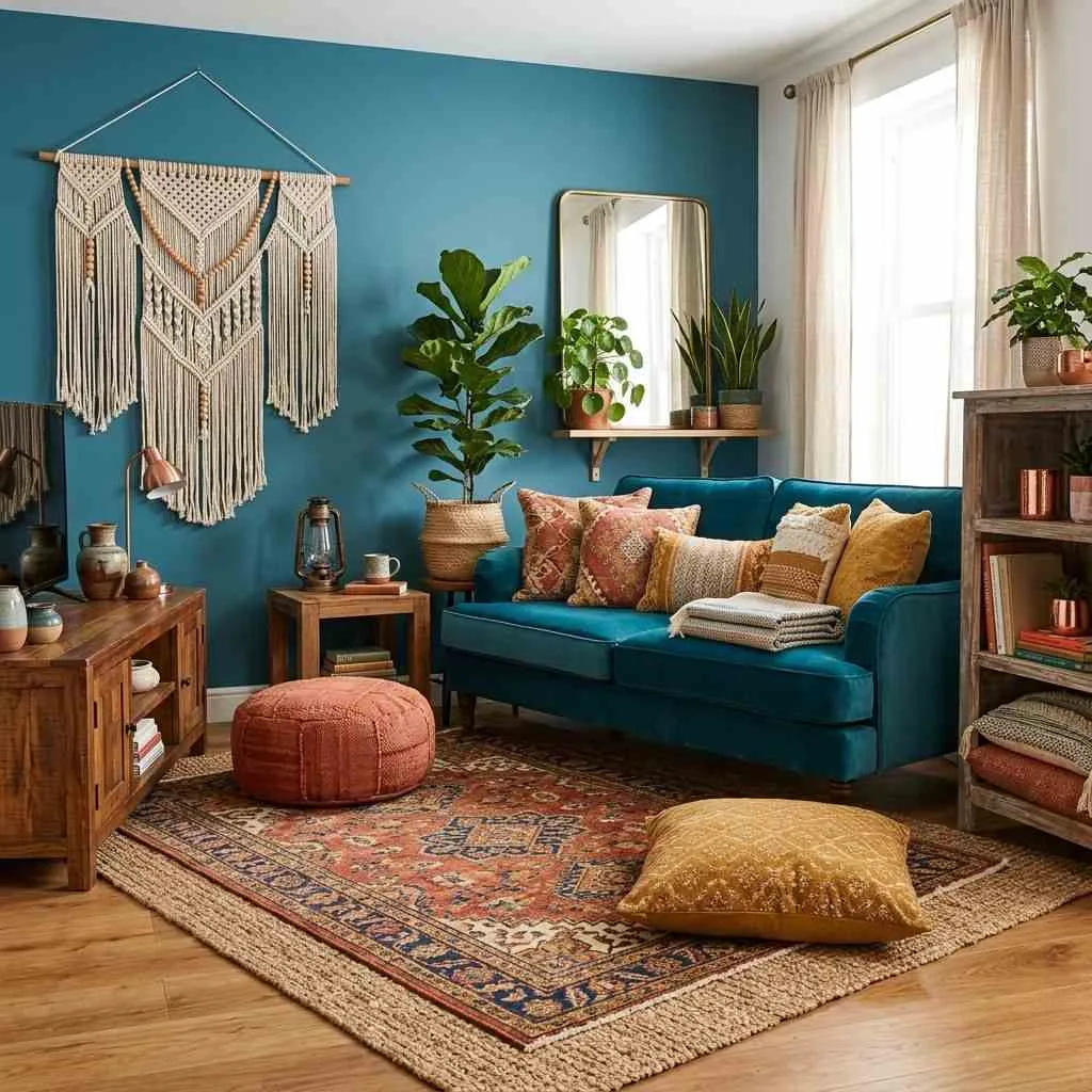 Teal Blue Bohemian Living Room
