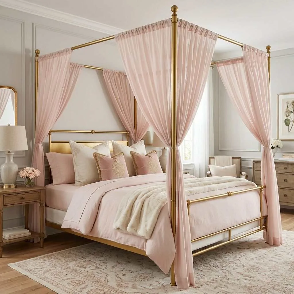 14 Blush Pink and Gold Bedroom Ideas 2 The Classic Canopy Bed with Gold Frame