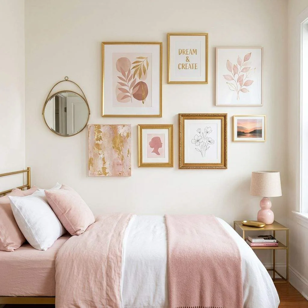 14 Blush Pink and Gold Bedroom Ideas 11 Blush Pink and Gold Gallery Wall