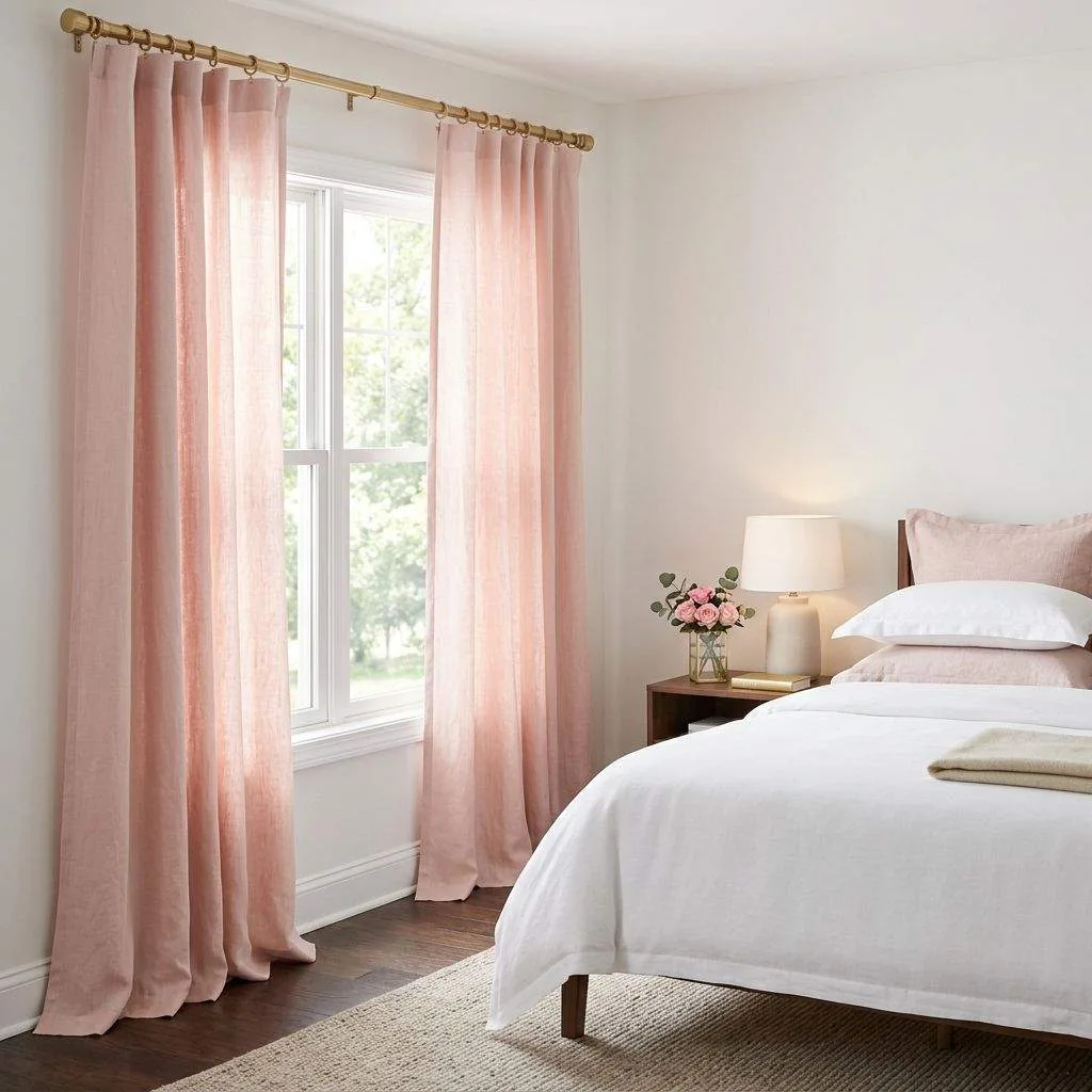 14 Blush Pink and Gold Bedroom Ideas 10 Blush Pink Curtains with Gold Rod and Rings