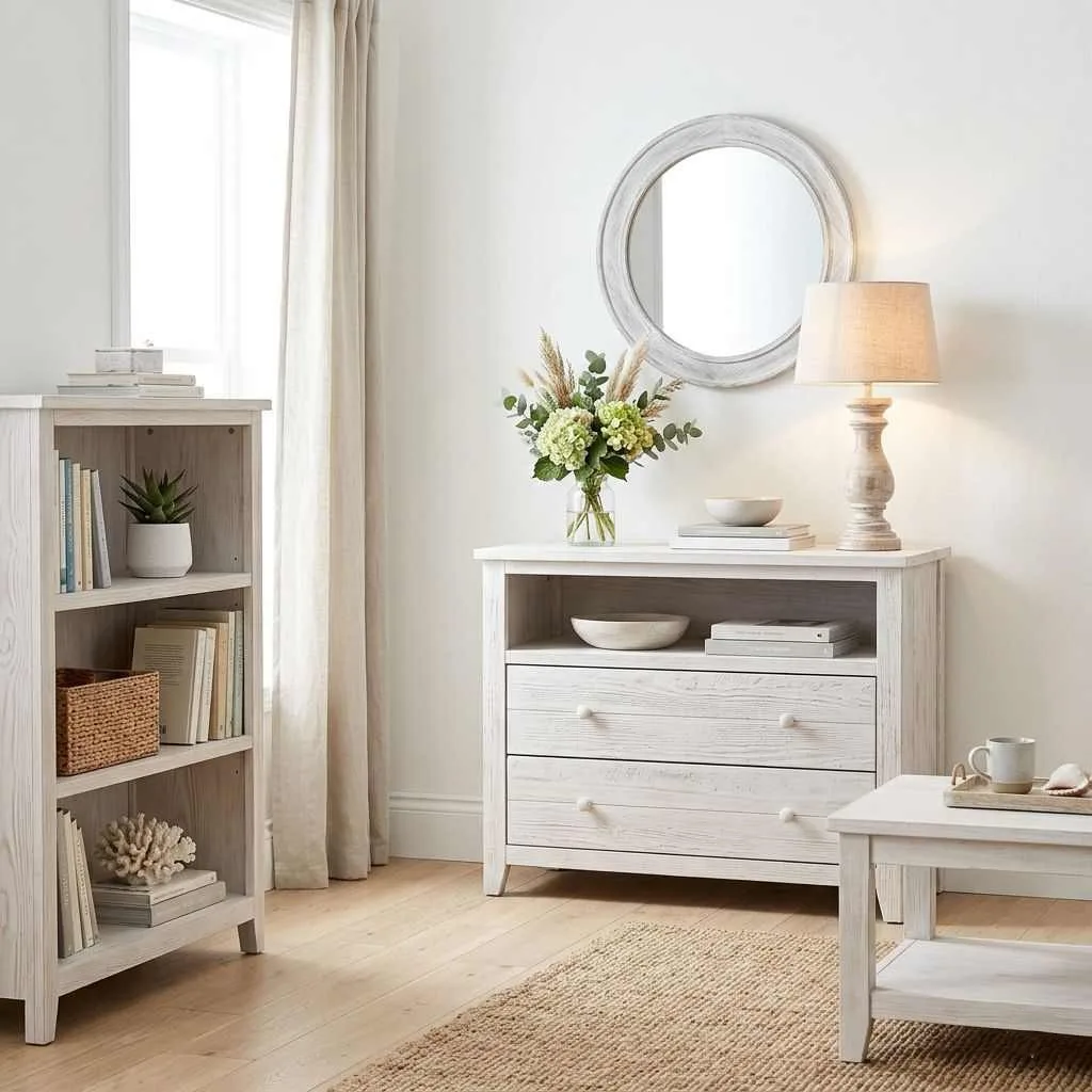 15 Coastal Summer Home Aesthetic Decor Ideas 5 Whitewashed Wood Furniture