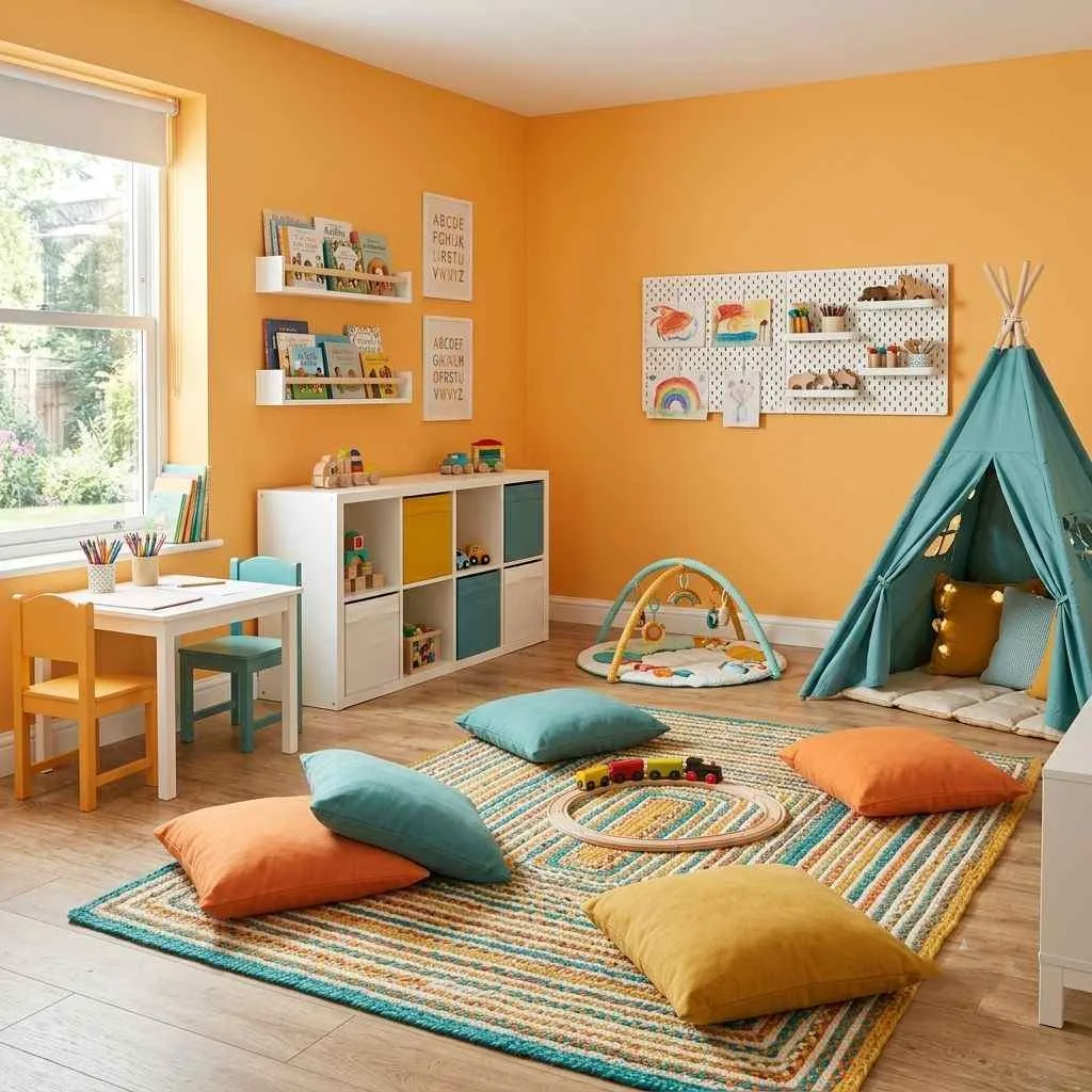 14 Colorful Summer Home Interior Designs to Brighten Your Space 14 Mango Orange Kids' Playroom